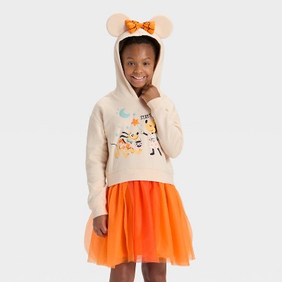 Girls' Halloween Minnie & Pluto Hooded Tulle Dress - Tan