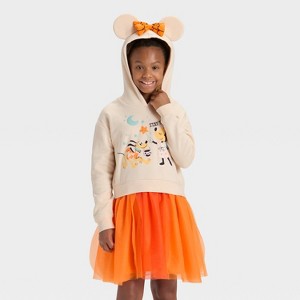 Girls' Halloween Minnie & Pluto Hooded Tulle Dress - Tan - 1 of 4