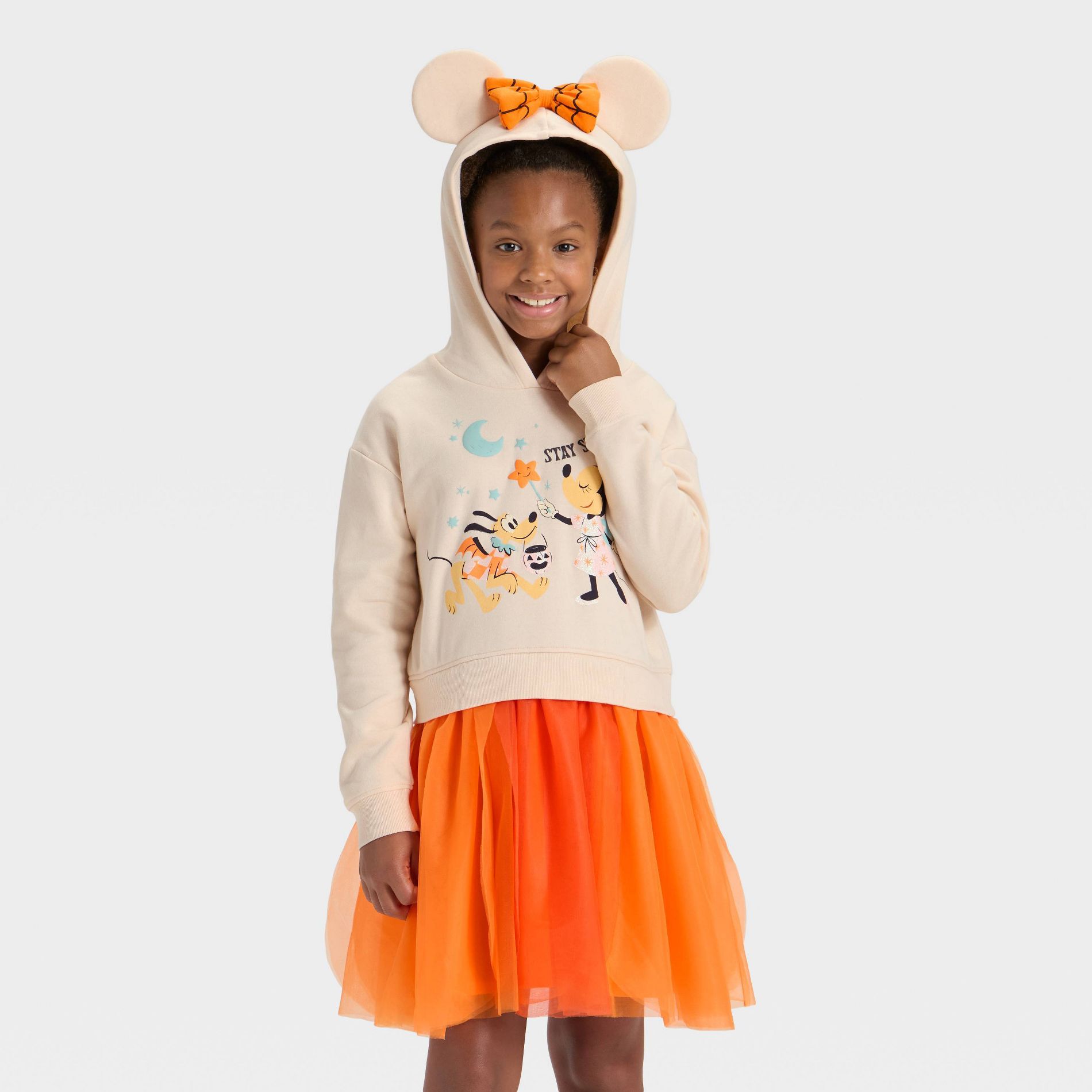 Girls' Halloween Minnie & Pluto Hooded Tulle Dress - Tan M