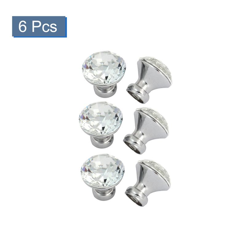 Unique Bargains Clear Sparkle Crystal Cabinet Cupboard Drawer Door Round Pull Knob Handle Silver 1.2"x1.3" 6Pcs, 4 of 5