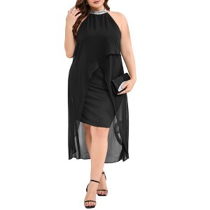 Plus Size Halter Neck Sleeveless Cocktail Dress Tulle Wedding Guest Party Midi Dresses - 1 of 4