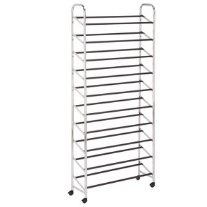 Honey-Can-Do 30 Pair Chrome Rolling Shoe Tower: Freestanding Metal Shoe Rack for Closet, Holds 30 Pairs, Silver - 1 of 4