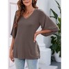 Coolmee Women's Loose V Neck Blouse with 3/4 Bell Sleeves - 4 of 4