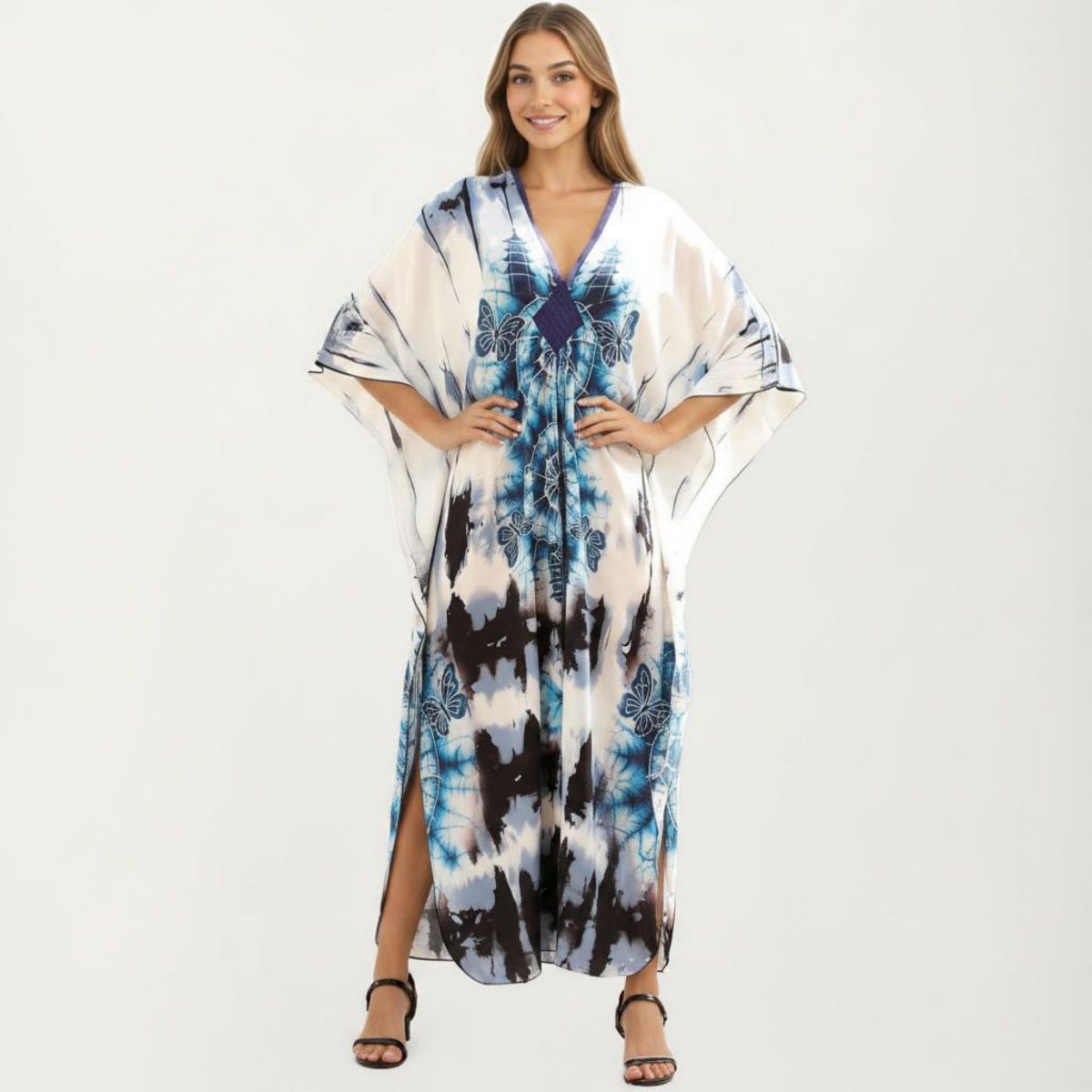 Anna-Kaci Women's Tie Dye Medallion Kaftan Maxi Dress with V-Neckline and Relaxed Flowy Silhouette - thumbnail 8