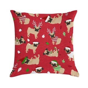 Christmas Pugs Red Pillow Covers 18x18 Decorative Throw Pillows Soft Square Cushion Covers for Couch Sofa Bedroom - 1 of 1