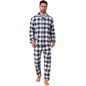 INSPIRE CHIC Men's Two Pieces Long Sleeve  Button Down Checked Plaid Pajamas Set - 1 of 4