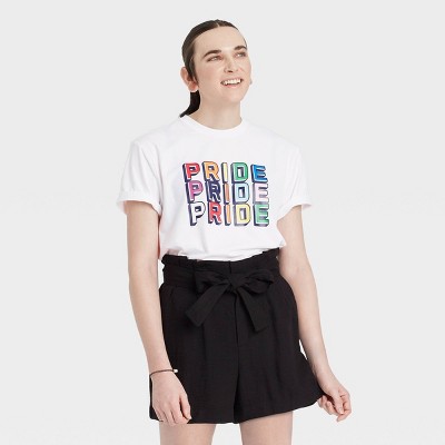 Pride Gender Inclusive Adult 'Pride Pride Pride' Short Sleeve Graphic T-Shirt - White XS