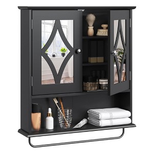 RoyalCraft Bathroom Medicine Cabinet, Wall Mount Storage with Mirror, Towel Bar, and Adjustable Shelves for Wash Room, Laundry, Black - 1 of 4