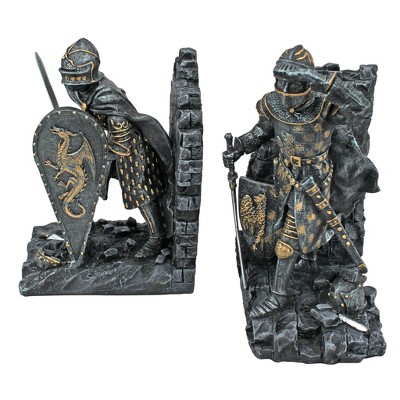 Arthurian Knight Silver Resin Bookends Set of Two