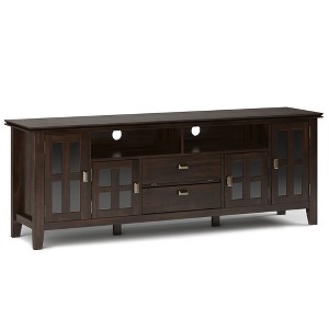72" Solid Wood Transitional TV Media Stand with Cord Management, Tempered Glass Doors and Flip Down Drawer for Living Room and Bedroom - 1 of 4