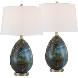 360 Lighting Swirl 22 1/2" High Blue Art Glass Table Lamp Set of 2 - 1 of 4
