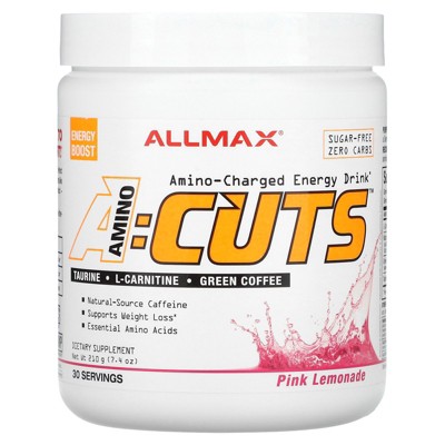 ALLMAX A:CUTS Amino-Charged Energy Drink, Pink Lemonade - 210 g - with Caffeine, Green Coffee Extract, L-Carnitine & 2000 mg of Taurine - Sugar &