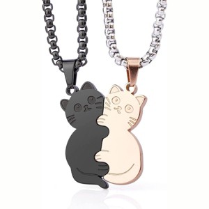 Cat Couple Necklace Set - Cute Hugging Puzzle Pendants for Him & Her - 1 of 4
