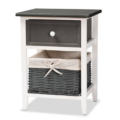 Shadell Two-Tone Wood 1 Drawer Storage Unit with Basket Dark Gray/White - Baxton Studio