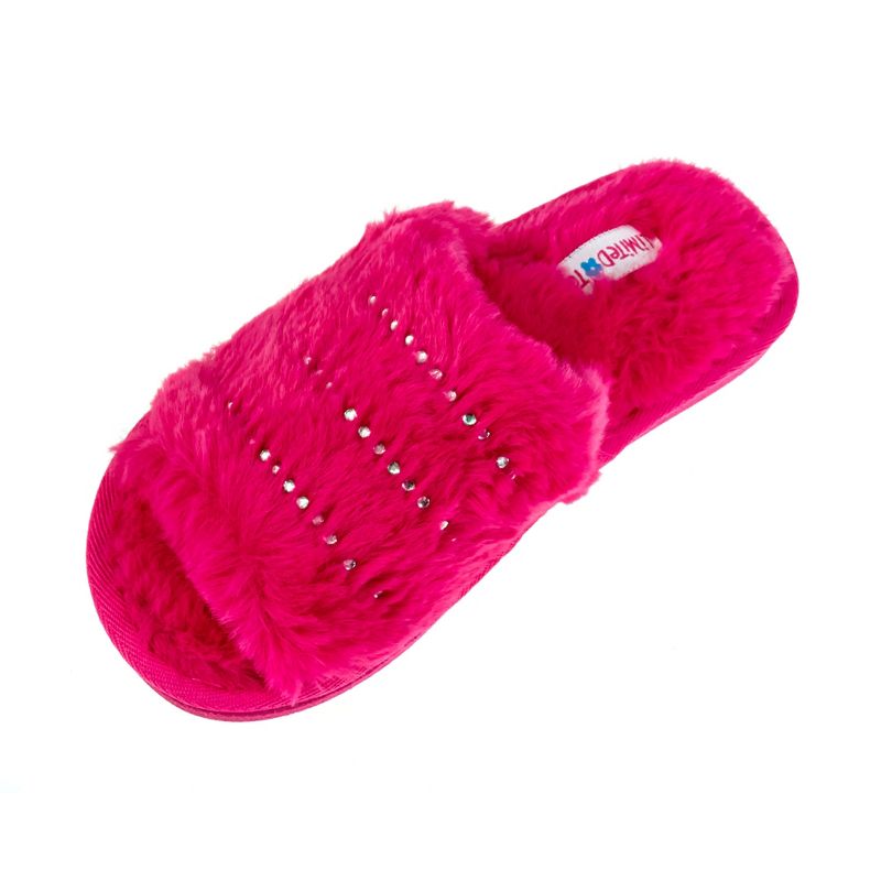 Limited Too Girl's Fuzy House Slippers for Kids in Fuschia with Jeweled Design, 5 of 7