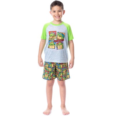  Teenage Mutant Ninja Turtles Boys Pyjama Set, Kids Black &  Green T-Shirt & Shorts Nightwear Pajamas