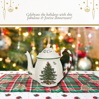 Festive 32oz Earthenware Teapot with Candy Cane Handle