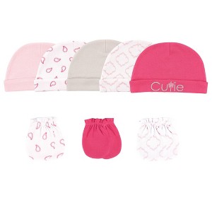 Luvable Friends Baby Girls Cotton Caps and Scratch Mittens 8pk, Cutie, 0-6 Months - 1 of 1