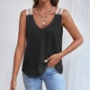 Women's Waffle Knit Tank Top with Lace Straps V-Neck Sleeveless Casual T-Shirt Solid Color Lace-Trimmed Vest Top - 3 of 4