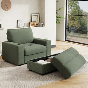Okak Modern Oversized Lounge Sofa Chair with Armrests & Storage Ottoman,Upholstered Sleeper Sofa Couch for Bedroom,Apartments - 1 of 4