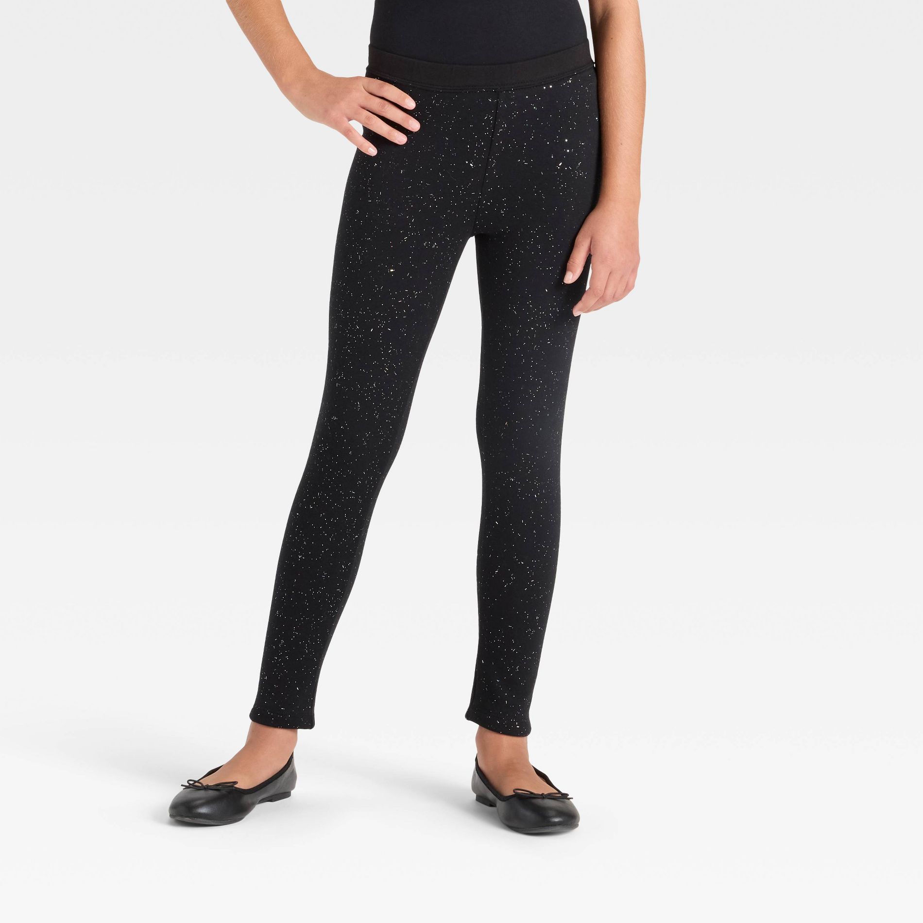 Girls' Cozy Leggings - Cat & Jack™ Black Sparkle S