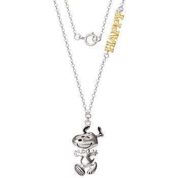 Peanuts Womens Happy Snoopy Necklace Sterling Silver with Happy Snoopy Charm - Officially Licensed, 18''