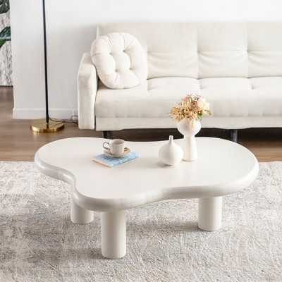 NicBex Irregular Cloud-Shaped Coffee Table for Living Room,Beige White End Table,Small Living Room Furniture