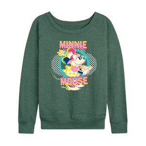 Women's - Disney - Minnie Circle Frame Lightweight French Terry Wide Neck Long Sleeve Shirt - 1 of 4