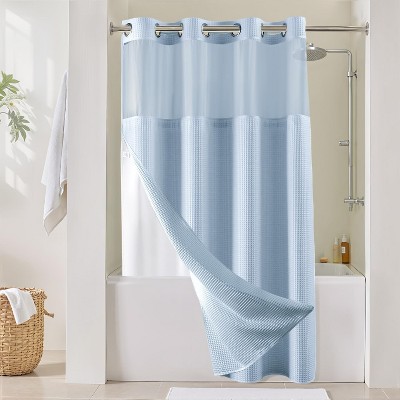 River Dream White Fabric Shower Curtain Set, Cotton Blend, Waffle Weave, with Snap in Replacement Liner，71 x 74 inches