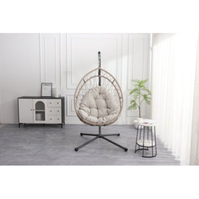 Maggift Patio Accent Outdoor Outdoor Egg-shaped Hanging Chair with Stand Patio Egg-shaped Swing Chair Indoor Rocking Chair, Beige, 42.5"*32.5"*77.95"