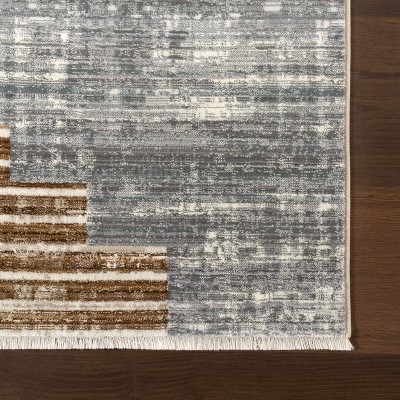 Beige and Gray Synthetic Southwestern Fringe 8' x 10' Area Rug