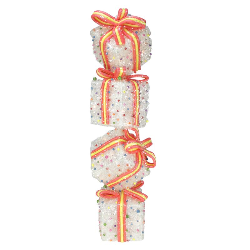 Northlight 34" White Tinsel and Candy Stacked Gift Boxes Christmas Outdoor Decor, 1 of 3