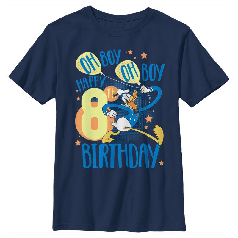 Boy's Disney Donald Duck Oh Boy Happy 8th Birthday T-Shirt, 1 of 5