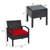 Tangkula 3 Pieces Patio Set Outdoor Wicker Rattan Furniture w/ Cushions Red - 3 of 4