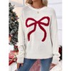 Coolmee Women Bow Knit Sweater Crew Neck Long Sleeve Knitted Pullover Contrast Trim Knitwear - 2 of 4
