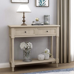 Console Tables, Farmhouse Entryway Table with 2 Drawers, Bottom Shelf, Solid Wood Frame and Legs Sofa Console - 1 of 4