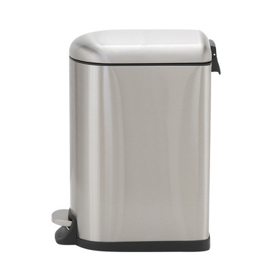 Slim Silver Stainless Steel Pedal Trash Can with Soft Close Lid