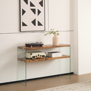 Spassway Walnut Wood Console Table with Storage Shelf Tempered Glass Frame Modern Narrow Entryway Table for Living Room Entrance Hallway Bedroom - 1 of 4