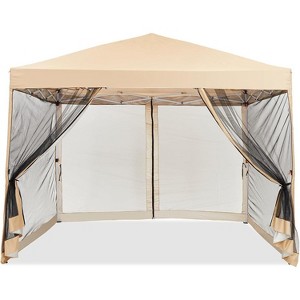 10x10ft Easy Pop-Up Canopy, Commercial Pop-Up Gazebo Tent, Waterproof Outdoor Screen Tent with Mesh Mosquito Netting Side Walls for Parties, Camping - 1 of 4