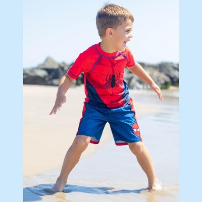 Marvel Spider-Man Big Boys' Cosplay Raglan Short Sleeve Swim Shirt and Board Shorts Set with Drawstring Red Blue 8 — фото 2