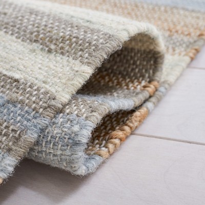 Handmade Light Blue and Natural Wool Cotton Flat Woven Rug, 3' x 5'