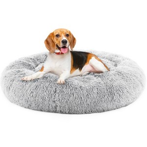 FONTOI 36 Inch Round Pet Bed Anti-Slip Fluffy Plush Faux Fur Cozy Dog Cute Bed Cat Bed, Washable Donut Dog Bed for Indoor, Gray, 36"* 36"*8" - 1 of 4