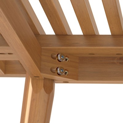 Mid-Century Pecan Solid Wood Entryway Bench with Slatted Design