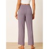 INSPIRE CHIC Women's Cotton Stretchy Elastic Waist Straight Wide-Leg Pajama Pants with Pockets - 4 of 4
