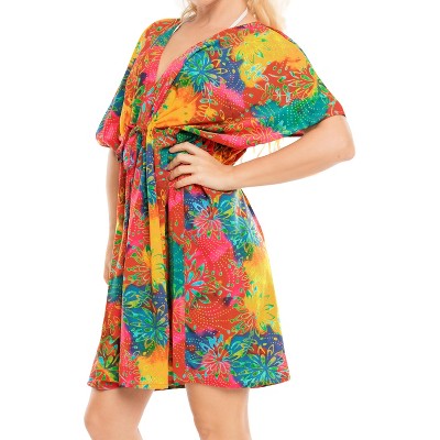 LA LEELA Women's Summer Loose Front Tie Swimsuit Vacation Beachwear Swim Dress Cover Ups X-Large-XX-Large Multicolored, Floral