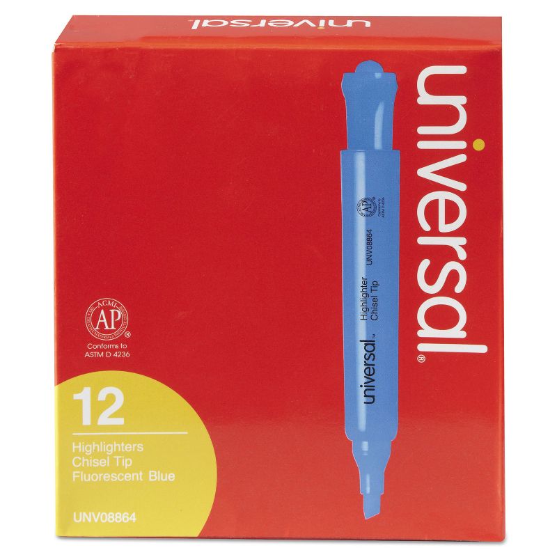 UNIVERSAL Desk Highlighter Chisel Tip Fluorescent Blue Dozen 08864, 1 of 9