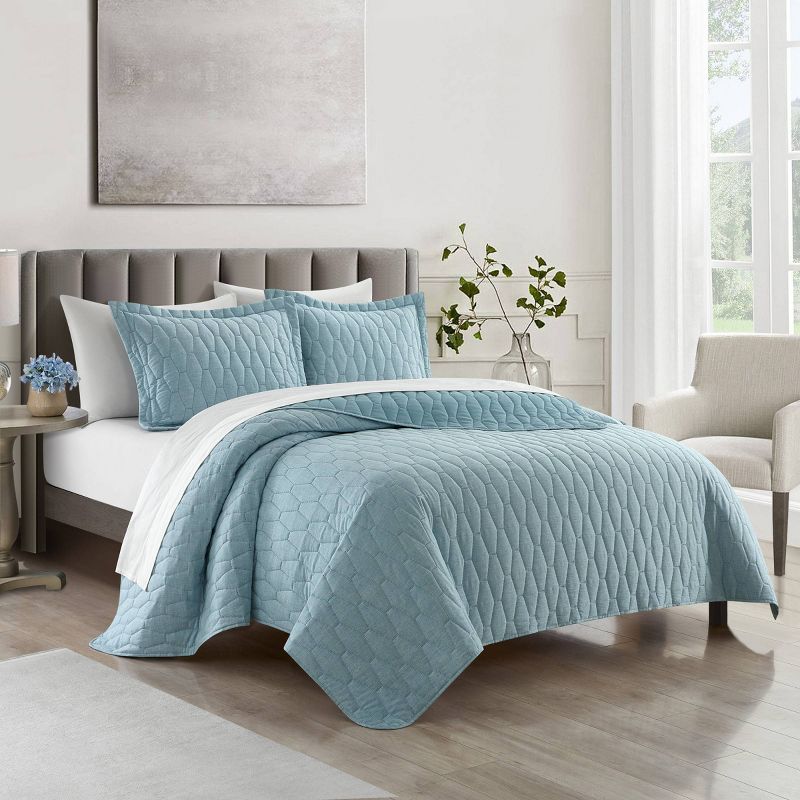 Chic Home Design 3pc King Nylah Quilt Set Blue, 3 of 10