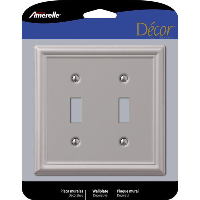 Amerelle Chelsea Brushed Nickel 2 gang Stamped Steel Toggle Wall Plate 1 pk, 1 of 2
