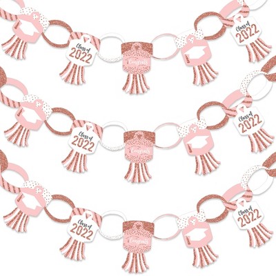 Big Dot of Happiness Rose Gold Grad - 90 Chain Links and 30 Paper Tassels Decoration Kit - 2022 Graduation Party Paper Chains Garland - 22 feet