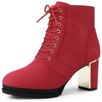 BLISSFUL STEP Women's Round Toe Lace Up Chunky Heel Combat Boots